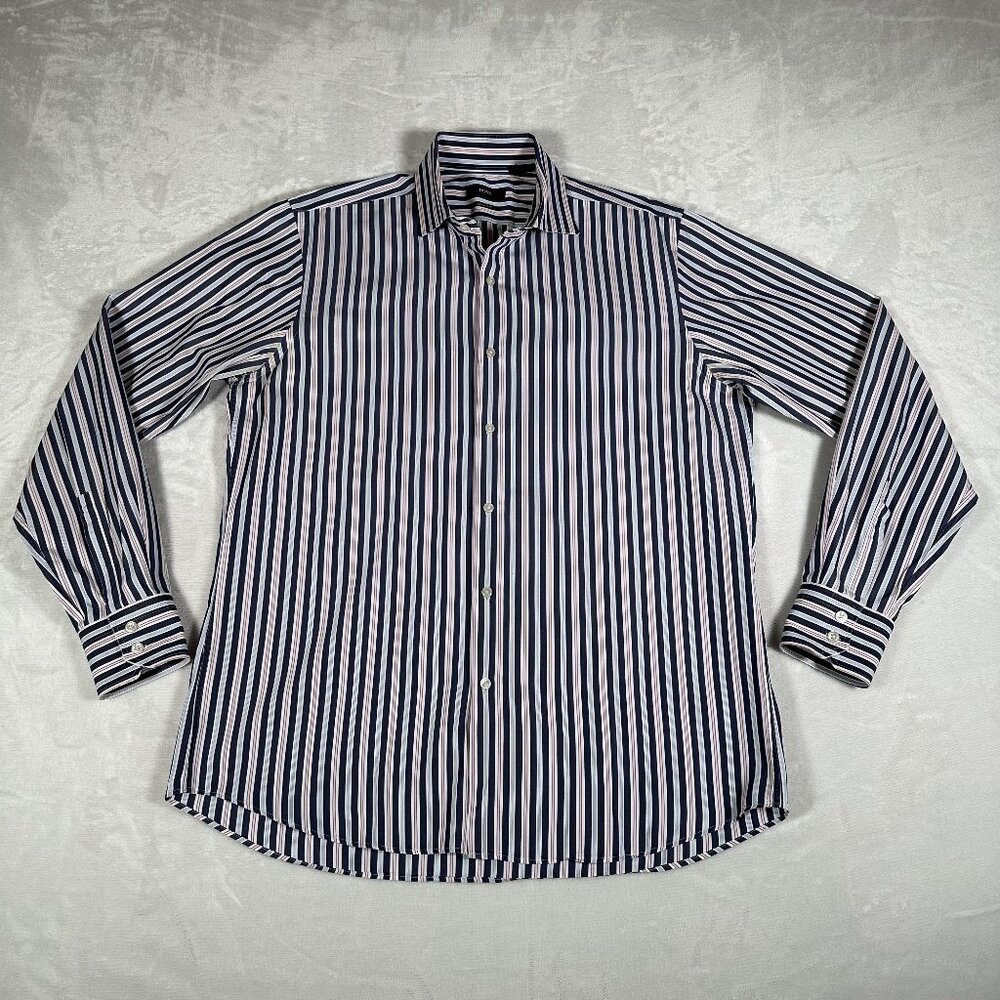 Boss Hugo Boss Dress Shirt Men Size 16.5 34 / 35 Striped Long Sleeve 100% Cotton